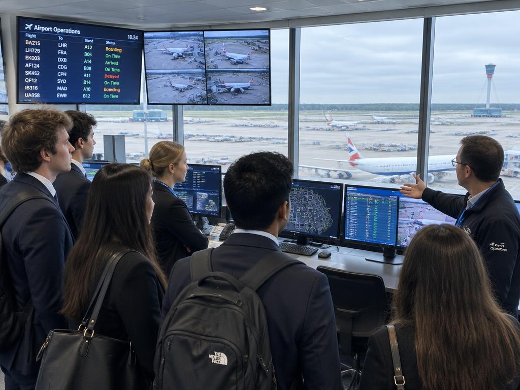 Students on an airport operations visit